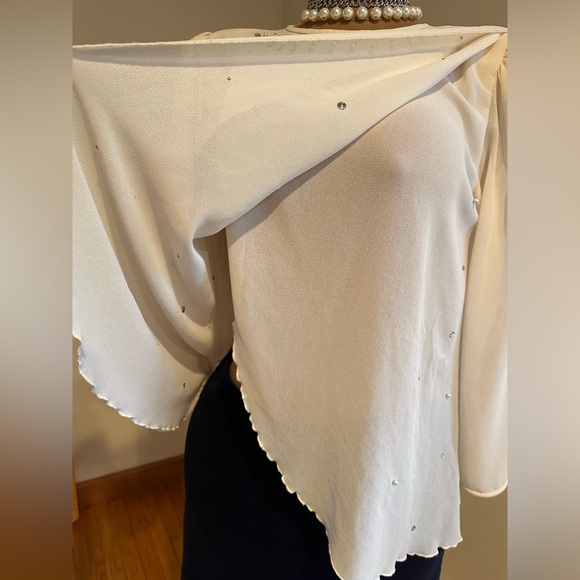 Ann Hobbs For Cattiva Cream Sheer Shoulder Pads Dimond Sequence & Pearls Sz M/L - Picture 6 of 16